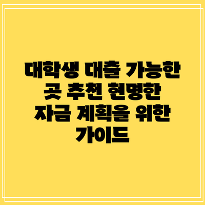 대학생 대출 가능한 곳 추천: 현명한 자금 계획을 위한 가이드
