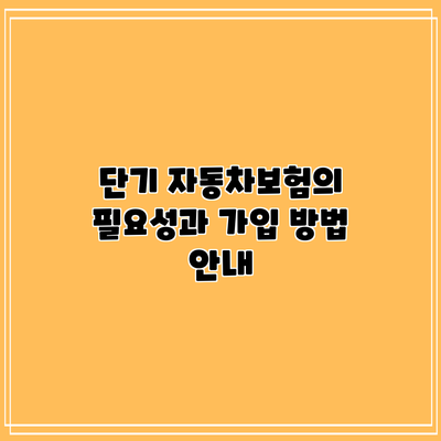 단기 자동차보험의 필요성과 가입 방법 안내