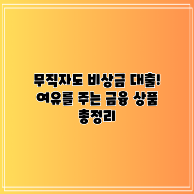 무직자도 비상금 대출! 여유를 주는 금융 상품 총정리